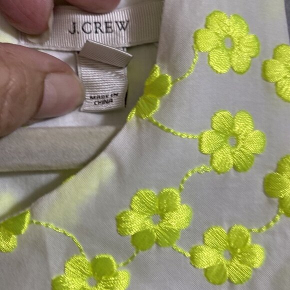 J. Crew Women's Floral Embroidered  100% Cotton‎ Top White Neon Yellow Size 00 - Picture 5 of 10